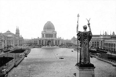 Statue of the Republic @ the Court of Honor and Grand Basin, 1893. Public domain photo.