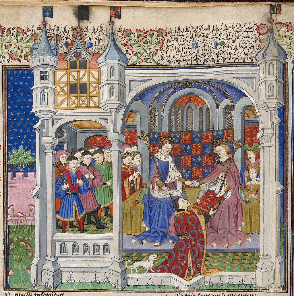 John Talbot's presentation of the Book of Shrewsbury to Queen Margaret of Anjou. Public domain, courtesy of British Royal Library.